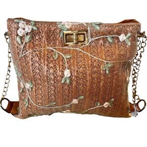 Woven Embellished Womens Straw Shoulder Bag Vacation Beachy Chain Strap Spring